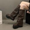 Boots Women's thick soles increase height Spring and Autumn new muffin folds stacked pants tube boots Small tall boots