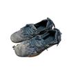 Cowhide version~ retro denim ballet shoes lace-up pleated German training shoes women's one-pedal flat-soled single shoes casual shoes