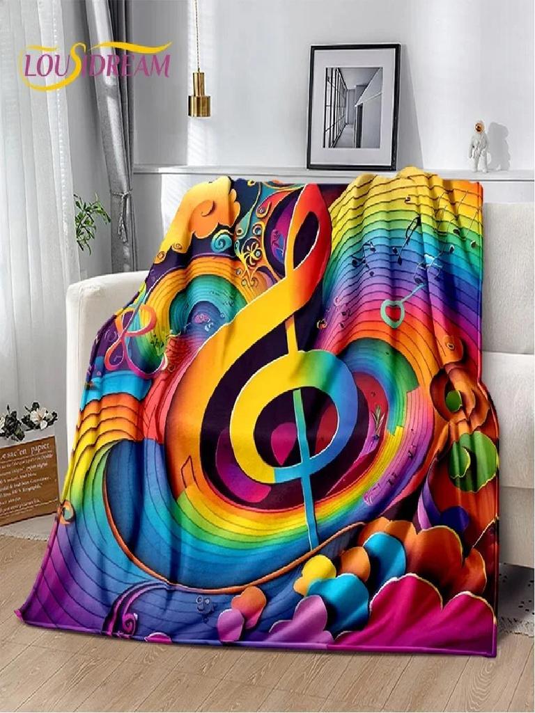 Colorful Music Score Cartoon Throw Blanket Soft Cozy Blanket for Bedroom Sofa Picnic Travel Office or Childs Room  Home Textiles