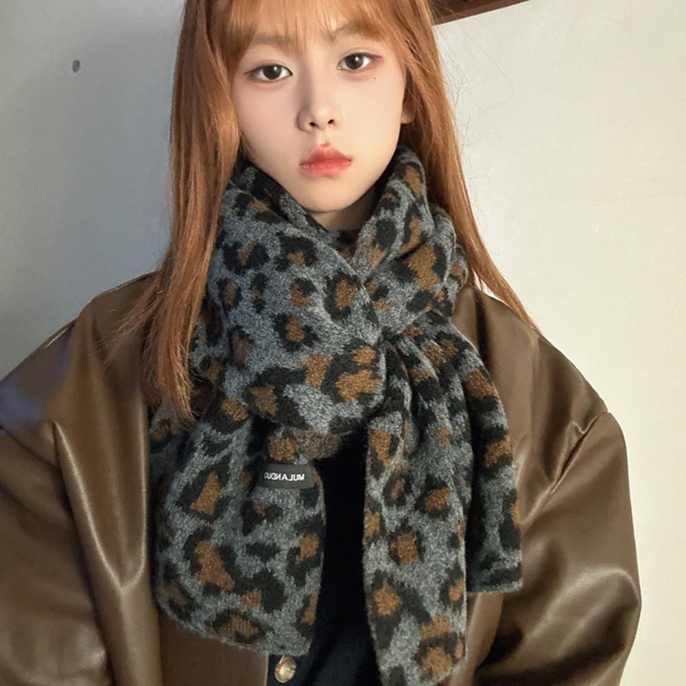 Korean Style Imitation Wool Scarf Lightweight Winter Shawl Fashion Leopard Print Scarf Unisex