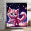 Whimsical Pink Kitty Shower Curtain: Starry Night Fantasy Decoration for Bathroom Decor Ideal Gift Idea (180x200 cm)