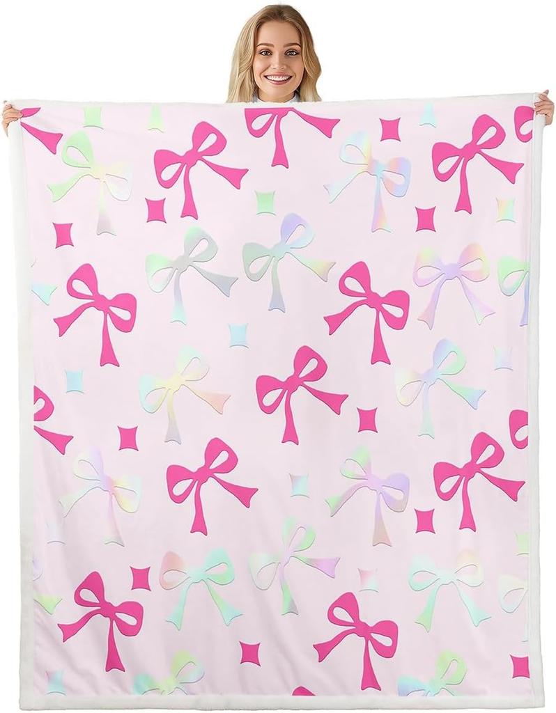 GUOYU Blanket Bow Sherpa Throw Blanket for Couch Bowknot Super Soft Cozy Fleece Dreamy Princess Style Blanket for Winter Plush Throw Pink Bow