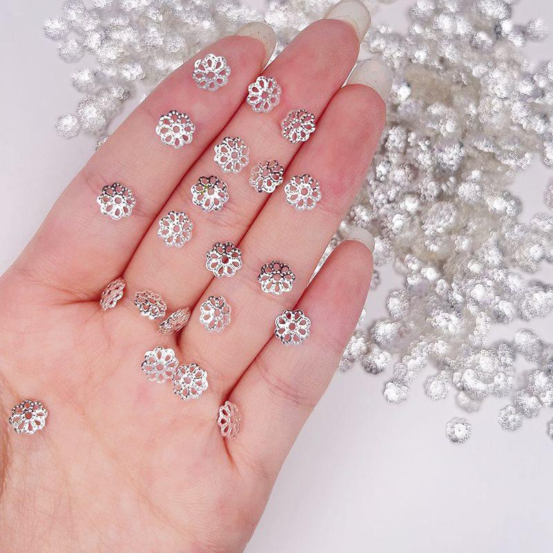 

Gold & Silver Flower Cap Bead Holder Spacer for DIY Jewelry Bracelet 7x7 Silver [100 pieces]