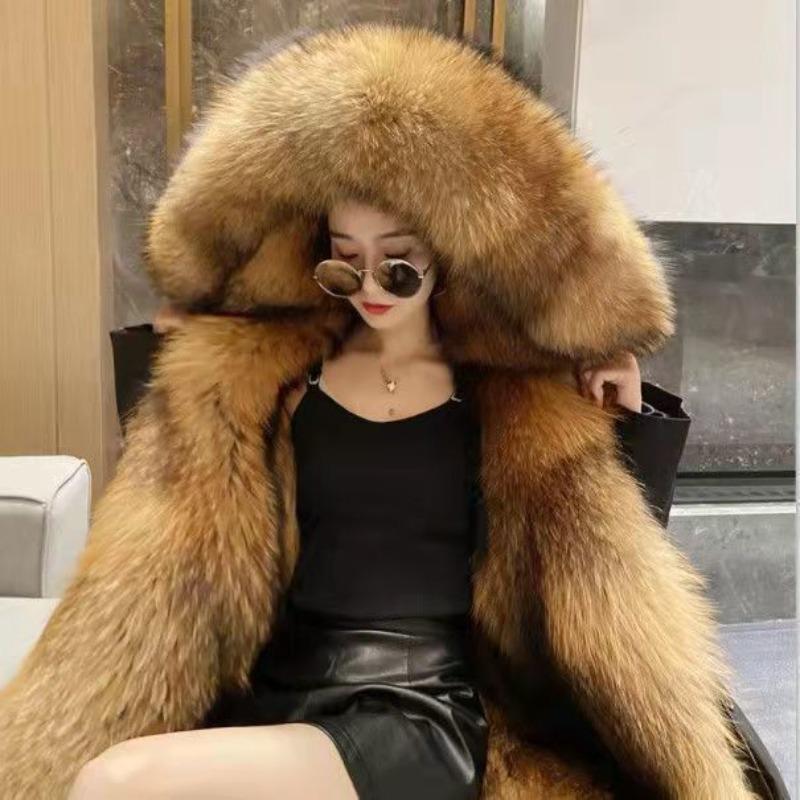 Women's imitation fur medium and long removable imitation fox fur liner fur integrated thickened large size new coat