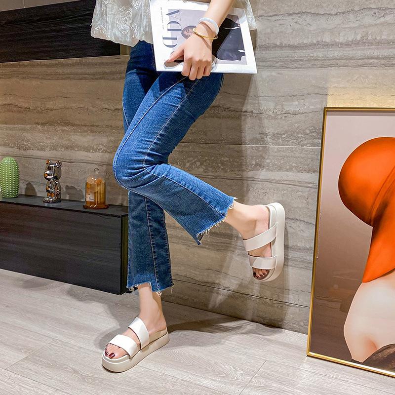 Genuine leather~ Summer double-belt one-word cool slippers with non-slip soft bottom 2025 new open-toed beach women's slippers