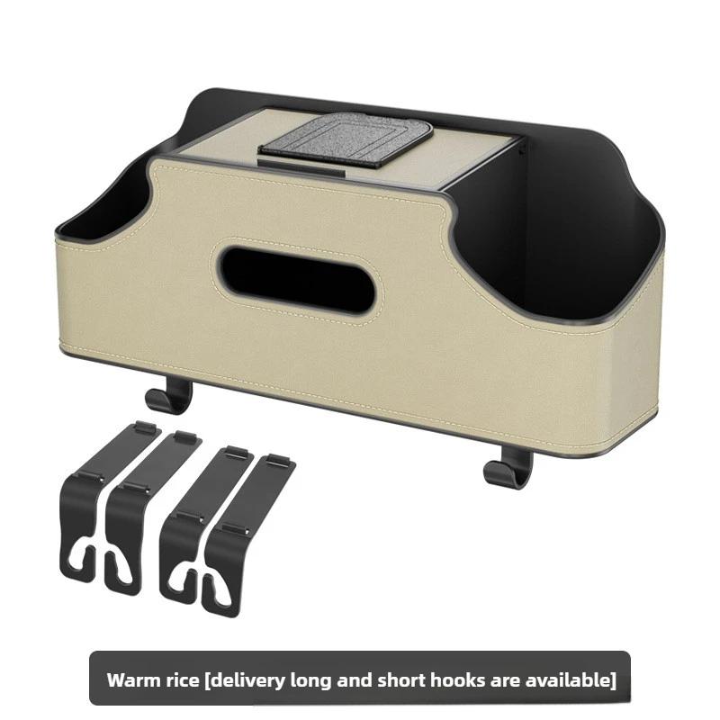 Car Seat Back Organizer Rear Seat Car Storage Box Car Back Seat Organizer with 2 Drink Cup Holder Tissue Box Hooks for Kids