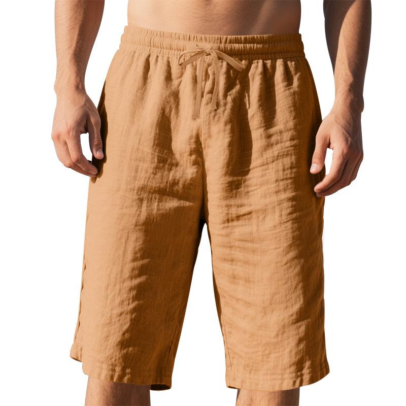 

Летние мужские хлопковые льняные дышащие шорты, легкие пляжные шорты, повседневные удобные модные мужские шорты с эластичной талией M хаки