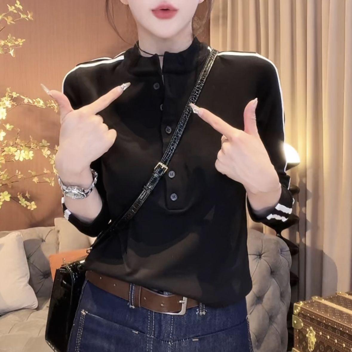 

Модный воротник-стойка, две полоски контрастного цвета, однобортный, с длинным рукавом, новинка осени и зимы, из немецкого вельвета, приталенный, можно носить как подкладку 4XL чёрный