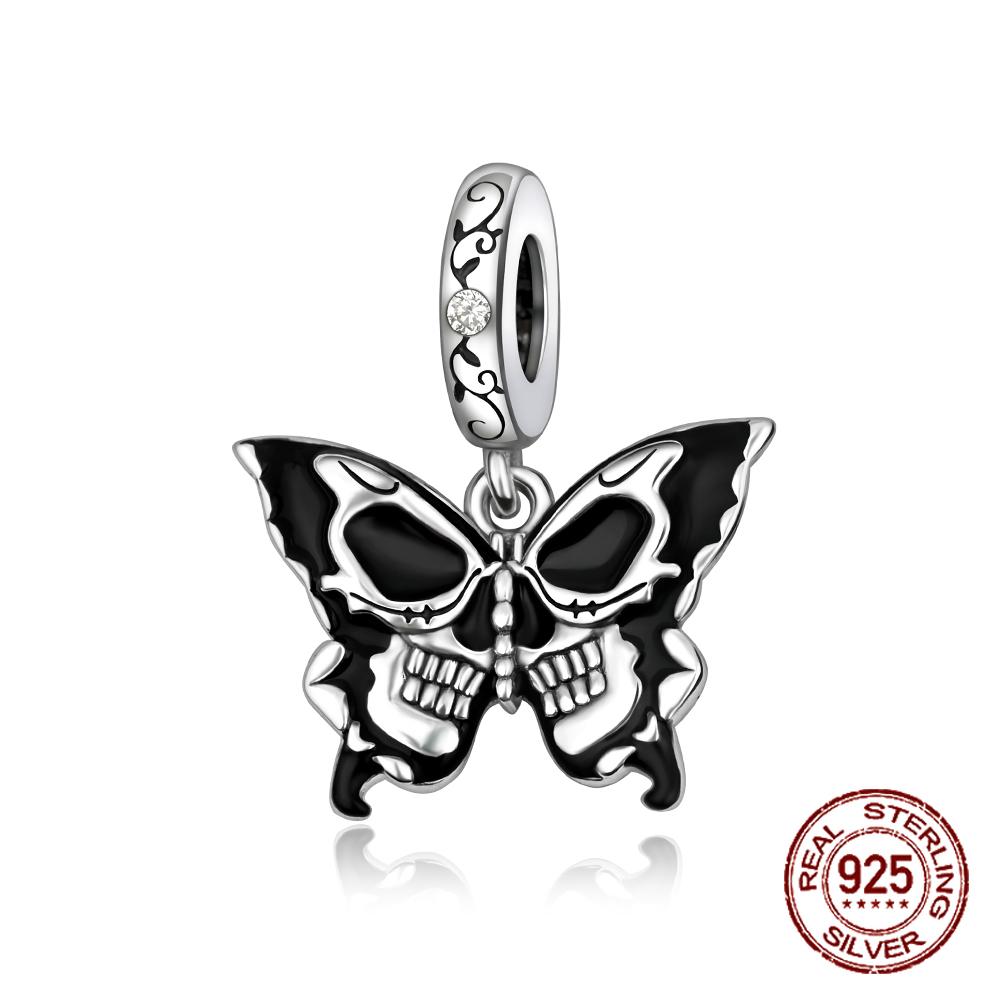 

copper Gothic Black Butterfly Pendant Halloween Charm Compatible With Authentic Charm Bracelets Women Do It Yourself Jewellery Gift