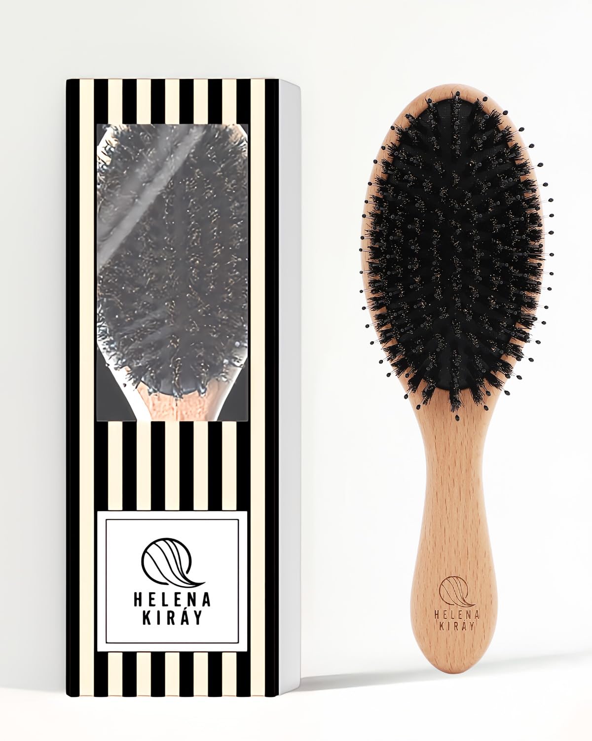 

HELENA KIRAY Расческа-лопатка с тщательно отобранной щетиной кабана и натуральным деревом для блестящих даже вьющихся [Делает гладкими, волосы, кондиционирует]