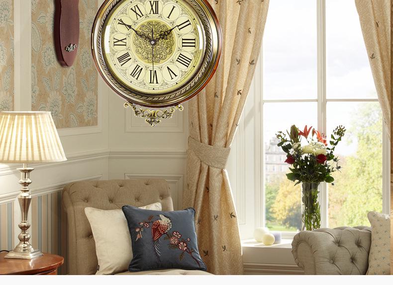 European Retro Double-Sided Silent Wall Clock - Large Antique Style for Living Room