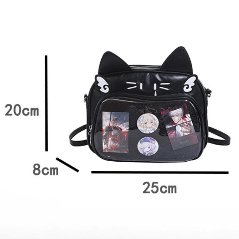Kawaii Katze Ita Tasche Y2K Japanischer Stil PU Leder Umhängetasche Harajuku Transparente Tasche Rucksack für JK Schuluniform