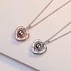 Women's Memory Clavicle Chain, Heart Pendant with 100 Languages I Love You, Copper Zircon Inlay