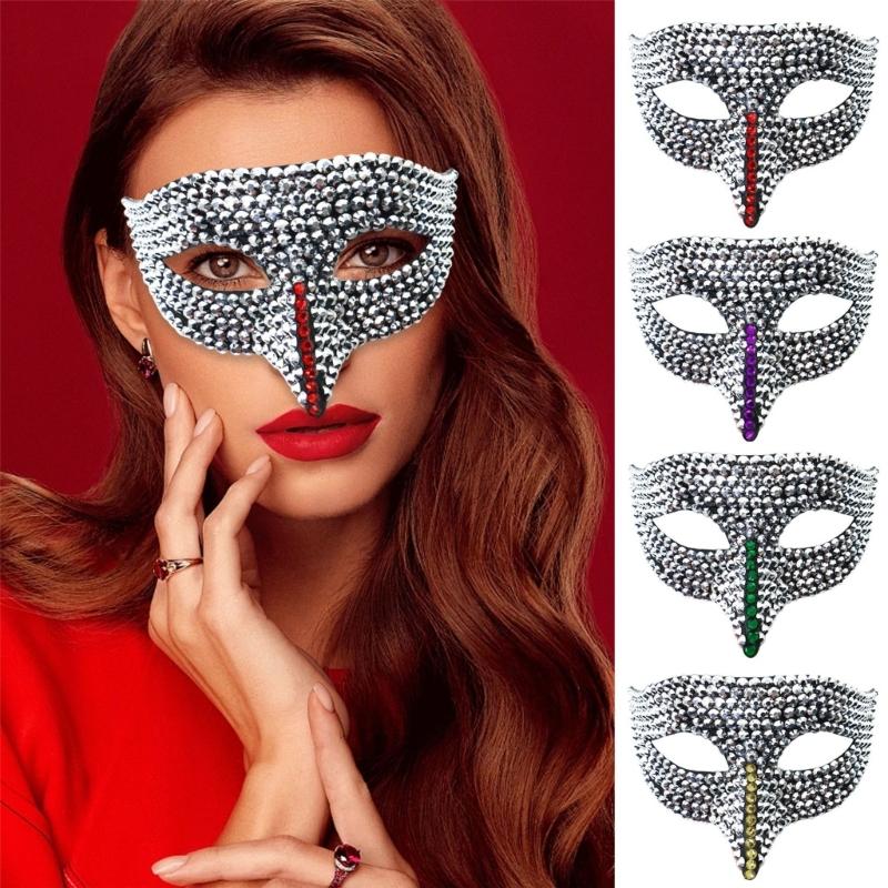 Rhinestones Masquerade Mask Half Face Mask Halloween Party Mask Masquerade Eye Mask For Men Women Masquerade Cosplay