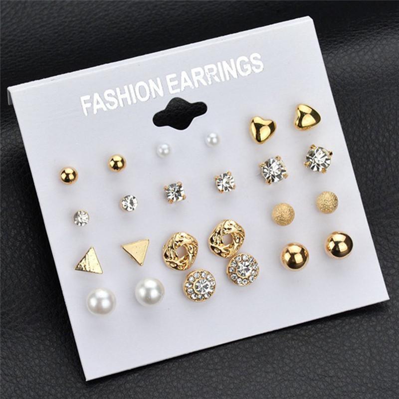 12Pcs/Set   Ear Stud Earrings Women Charm Earrings Jewelry