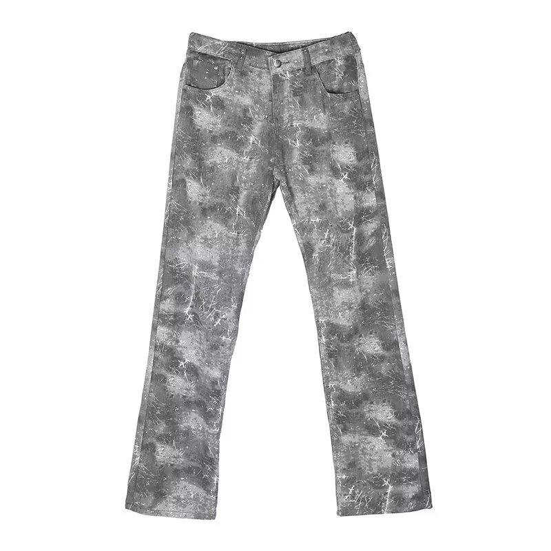 American High Street Pants Washed Tie-dyed Dirty Scimitar Jeans Men's Niche Slim-fit Straight Micro-pull Pants