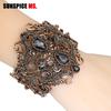 Sunspicems Retro Vintage Indian Wide Flower Bangle Cuff Women Antique Gold Color Spring Bangles Bracelet Turkish Wedding Bijoux