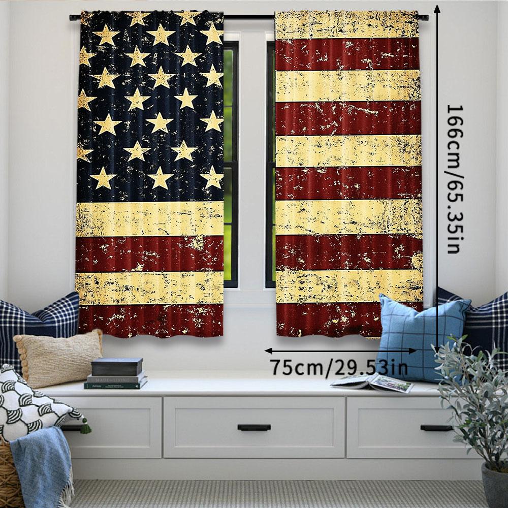 2Pcs American Usa Flag Curtain Vintage Suitable For Living Room Bedroom Kitchen And Bathroom