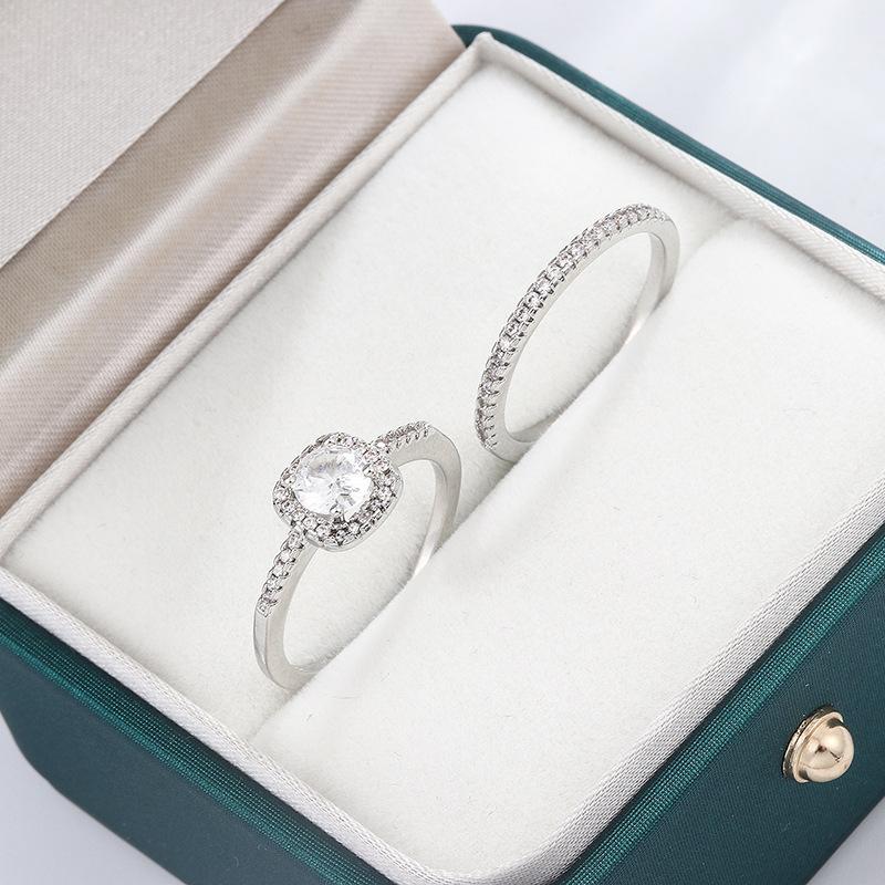 Noi inele de cuplu europene și americane Set de 2 piese inele de zircon cu patru gheare la modă