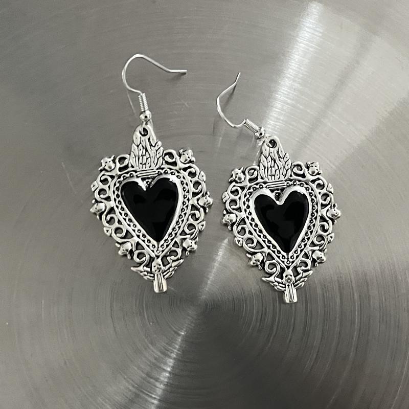 New Harajuku Vintage Goth  Pink Peach Heart Drop Earrings For Women Grunge Punk Halloween Aesthetic Y2k Fairy Jewelry