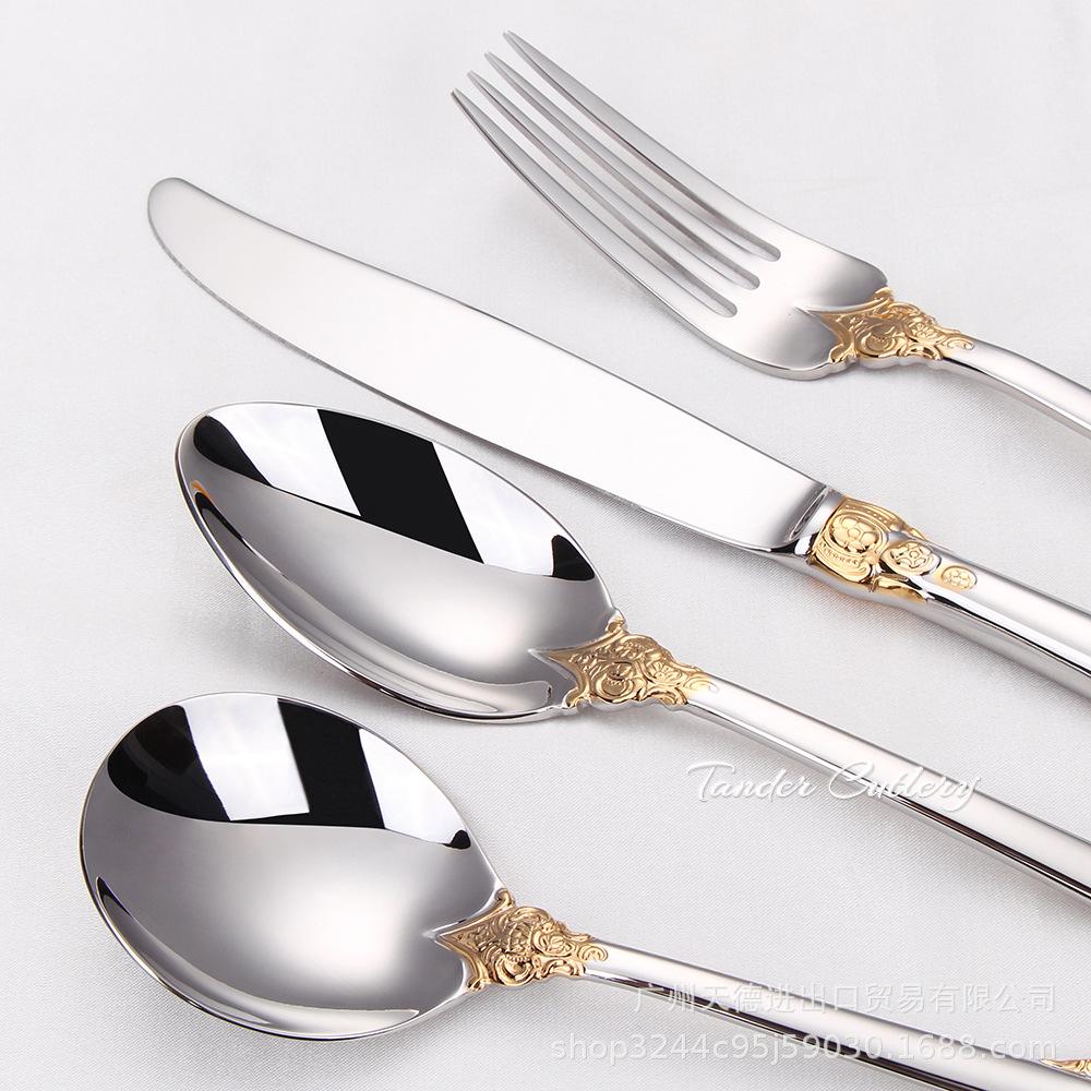 304 Stainless Steel Knife, Fork, Spoon, Retro Palace Relief, Western Cuisine Steak, Knife, Fork, Dessert, Western Tableware