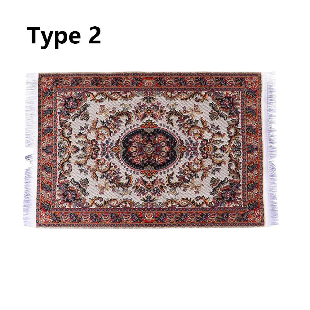 1:12 Scale Dollhouse Carpet Playing House Decor Floor Coverings Floral Pattern Mat Doll Accessories Miniature Weaving Rug