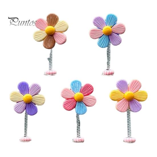 Car Aesthetic Decor 5Pcs Colorful Shaking Flower Decor, Resin Rainbow Sunflower Dashboard Ornament Cute for Teens with Non Slip Pad, Wobble