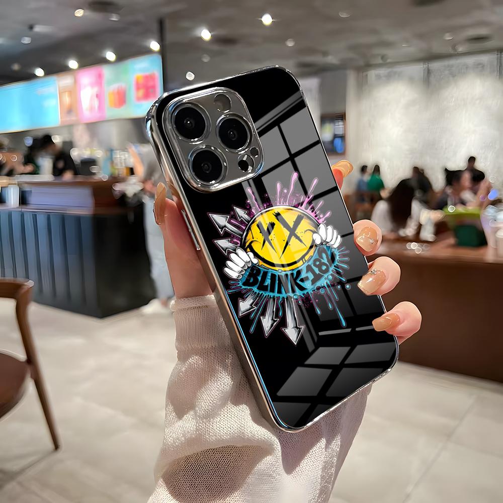 Band BLINK-182 Phone Case For IPhone 17 Pro Max 15 Pro 16 14 Plus 12 13 Mini 11 Pro Shockproof Electroplated Glass Cover