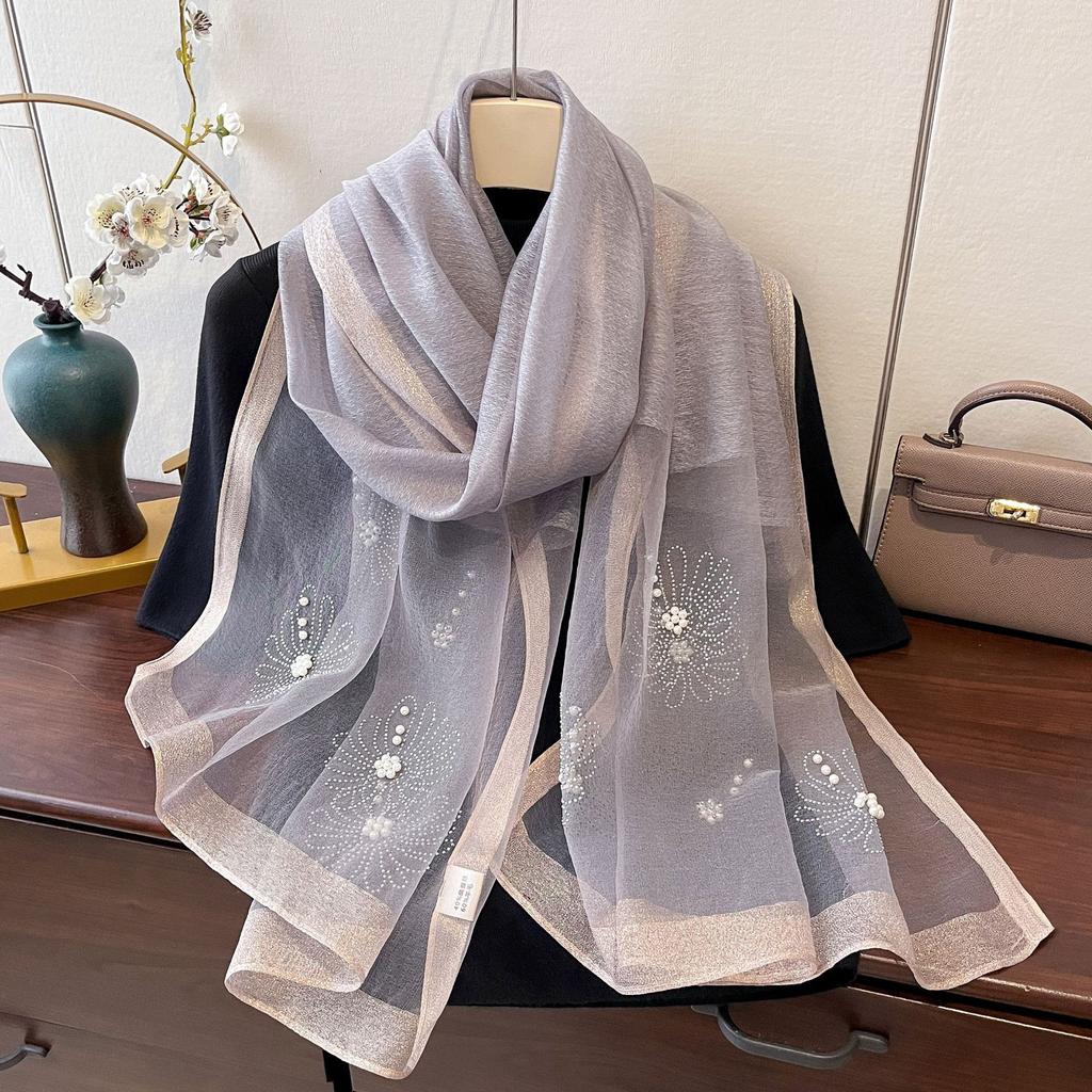 New Spring Hot Diamond Big Flower Order Pearl Versatile Warm Scarf Shawl Scarf for Women
