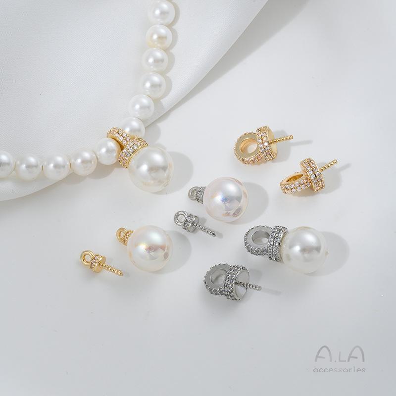 Colgante Ojo de Oveja de Zirconia Micropavé Relleno de Oro de 14K Duradero con Medio Agujero para Joyería de Perlas DIY