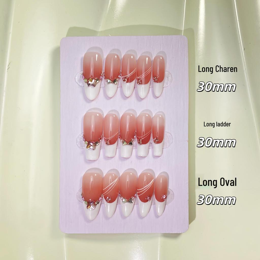 Handmade French Style Nude Translucent Color-Blocking Press-On Nails - Eye-Catching Manicure