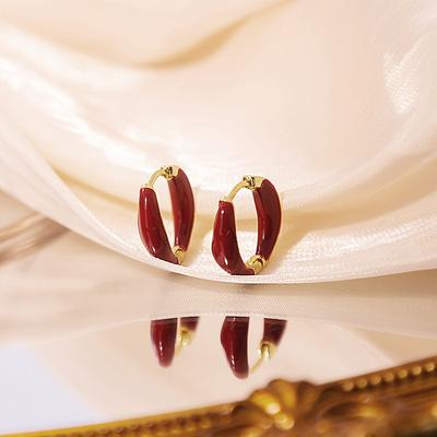 Vintage Wine Red Circle Earrings Simple and Fashionable Accessories