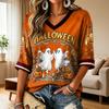 Women's Casual V-Neck T-Shirt with Halloween Print Short Sleeve Top