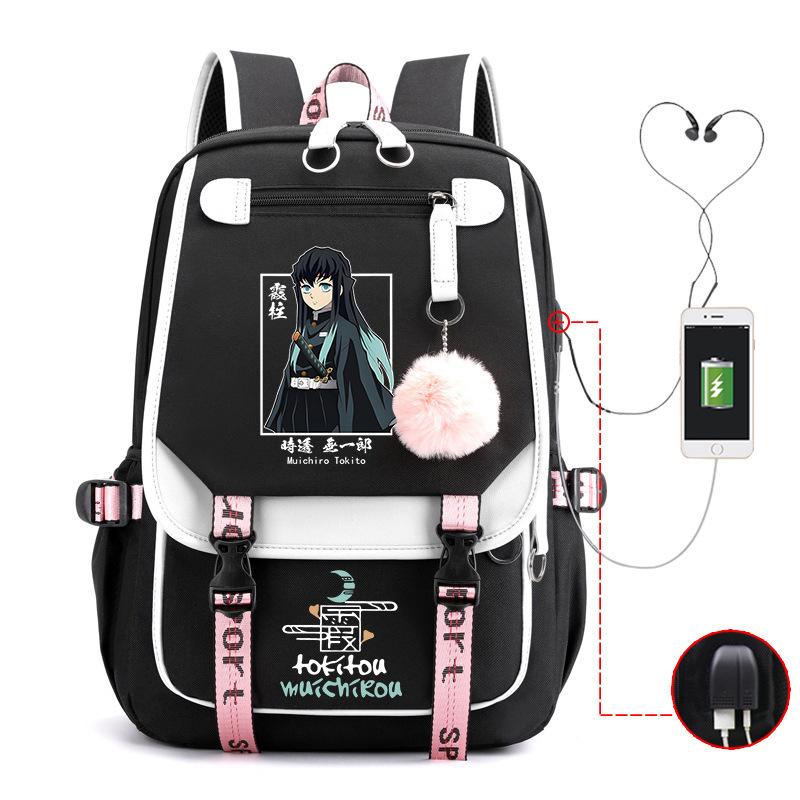 Japan Cartoon Comics Demon Slayer Trendy USB High-Capacity Student Backpack with Spine Support 0019