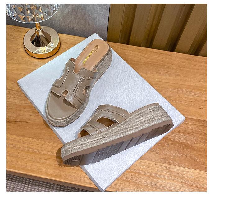 

Hemp rope woven 5cm thick bottom women s summer retro 2025 new straw-woven muffin bottom daily casual versatile H one-word drag 40