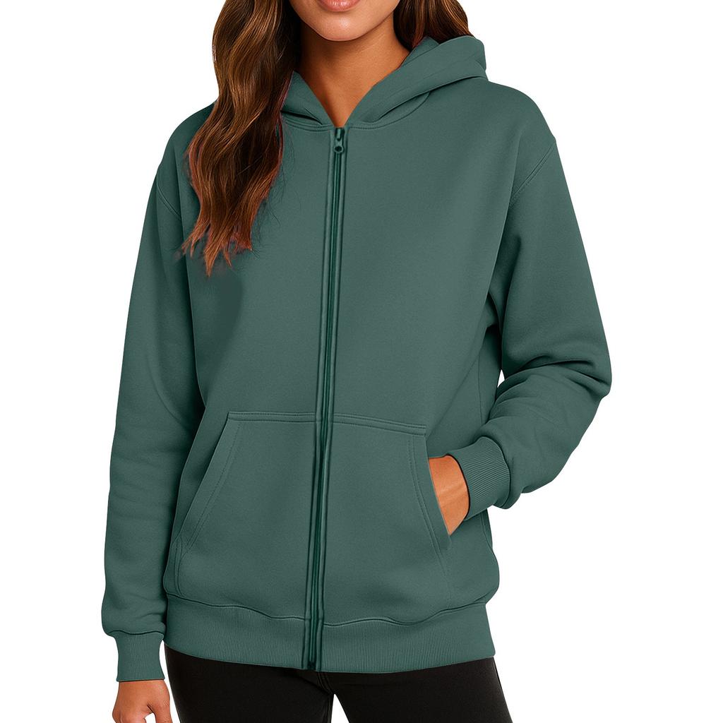 Ladies' Fashionable Solid Color Casual Hooded Long Sleeved Coat