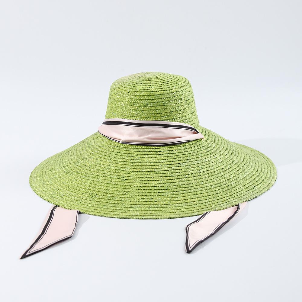 Women's fashion green eaves beach hat vacation photo modeling hat wide edge sun hat straw shade straw hat