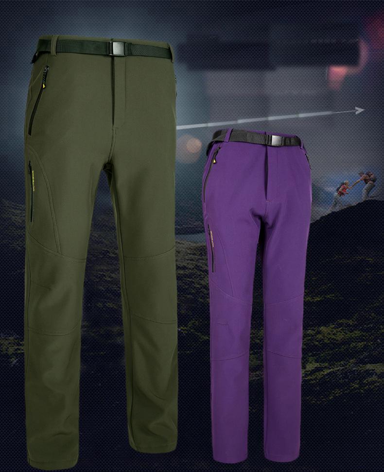 New Winter Softshell Fleece-Lined Waterproof Couples' Hiking Pants, Windproof, Plus Size for Men and Women