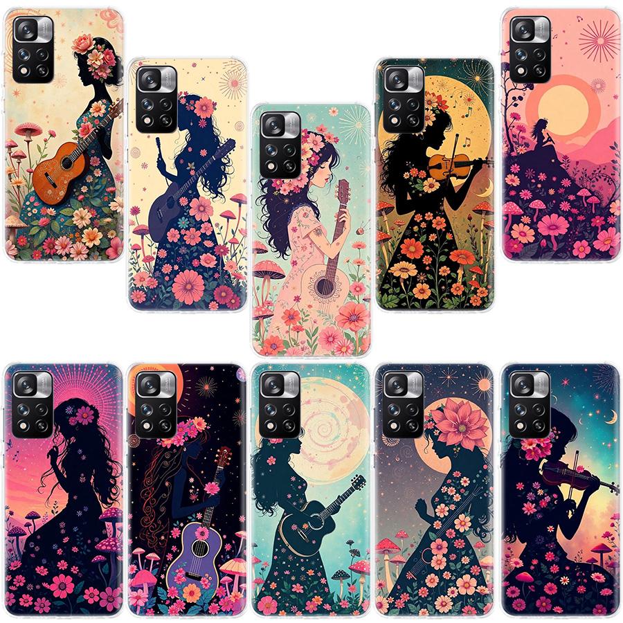Groovy Mushroom Silhouette Phone Case For Redmi Note 13 12 Pro Plus 14 15 Pro 5G 11 11T 11E 11S 10 Pro 10S 9 9S Cover Cell Clear