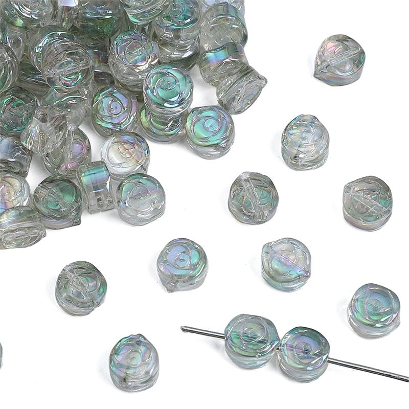 10Pcs Flower Crystal Glass Beads Rose Loose Spacer Beads for DIY Necklace Bracelet Jewelry Making