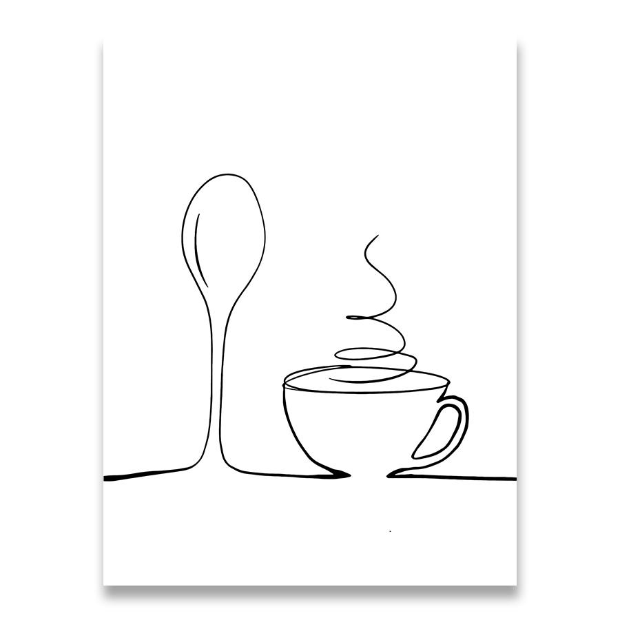 Modulární Obrázky Skandinávský Styl Tisky Plakáty Linie Káva Červené Víno Nůž a Vidlička Nástěnné Umění Plátno Malba Pro Kuchyni Domácí Dekorace