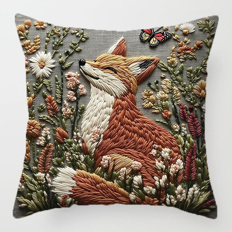 2PCS Vibrant Bohemian Style Short Plush Pillow Cover 45x45cm Doggy Imitation Embroidered Pillowcase (Pillow Insert Not Included)