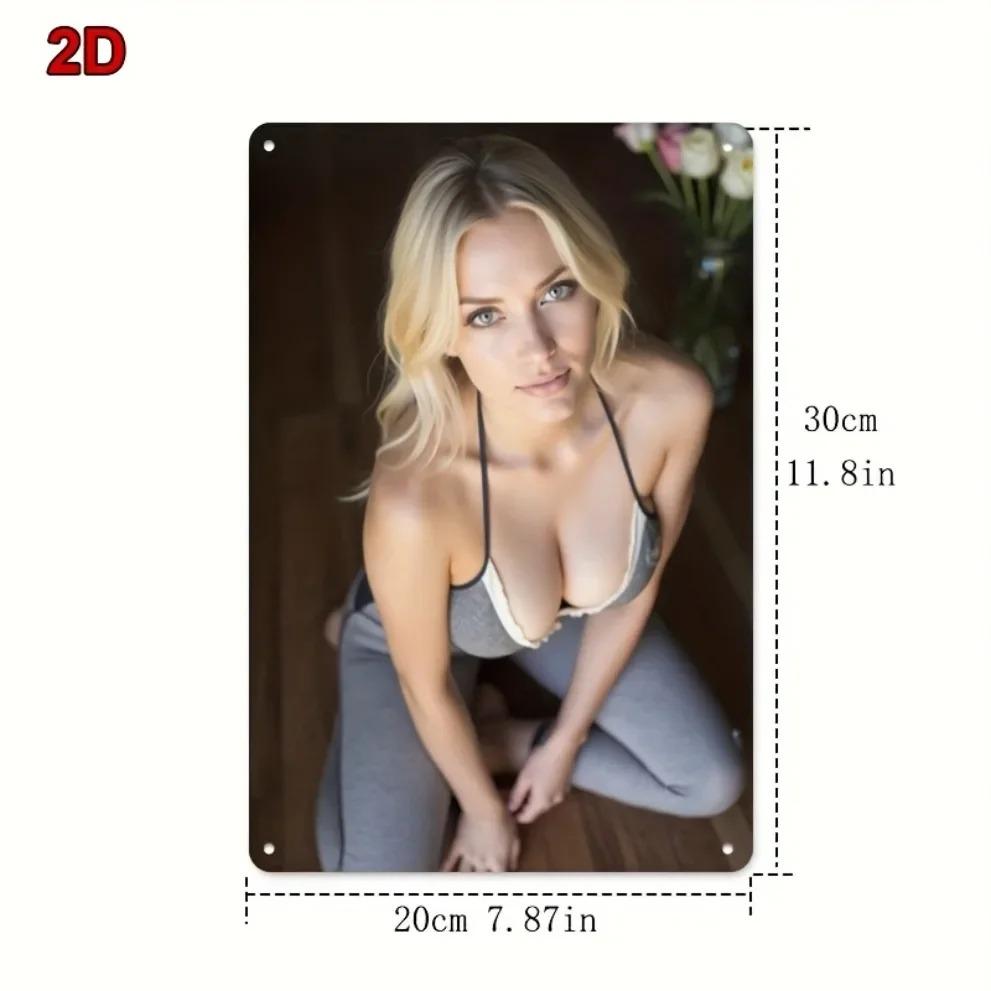 Hisun Tin Sign HD Metal Tin Sign Stunning Blonde Beauty Indoor Portrait Vintage Wall Art D Flat Retro Iron Painting Plaque for Home Bar Pub
