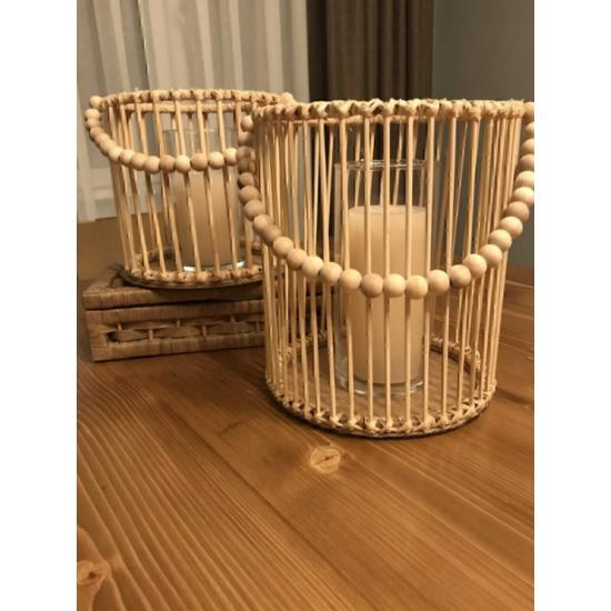 

Candlestick & Candle Holder Bamboo Stick Lantern Basket 2 pieces