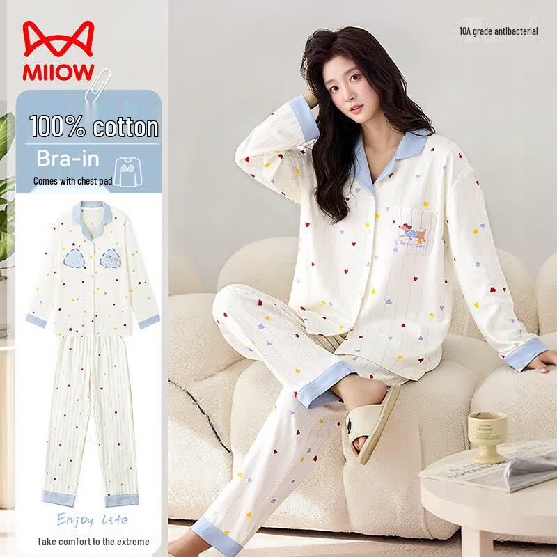 MiiOW Women s Cotton Cardigan Pajama Set XL