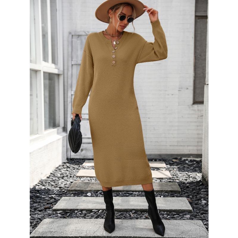 

Элегантные платья для женщин осень/зима мода трикотажное платье на пуговицах темпераментный стиль свитер пуговицы длинные рукава XL хаки