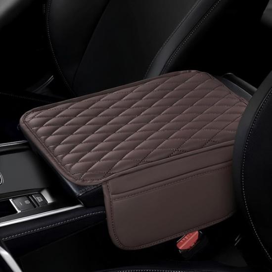 Center Console Cover, Leather Armrest Seat Box Cover with 2 Storage Bags, Un