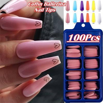 100 Pièces/Set Outils de Beauté Ballerine Manucure Acrylique Couverture Complète Coffin Faux Ongles Embouts d'Ongles Artificiels