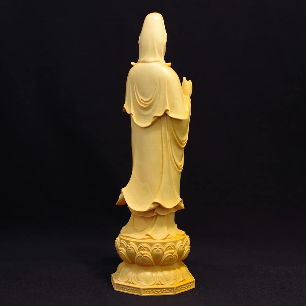 Stehende Kannon Bodhisattva Buddha-Statue, Ungefähr 20 cm hoch, Aus natürlichem Buchsbaum gefertigt, Kannon-Statue, Holzschnitzerei, [Produktcode]