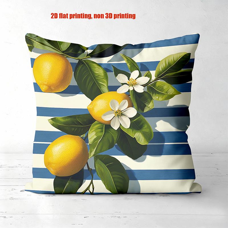 Kissen mit Zitronenzweig-Muster 2D Flachbedruckte Polyester-Kissenhülle, dekoratives Sofakissenbezug, Kopfkissen